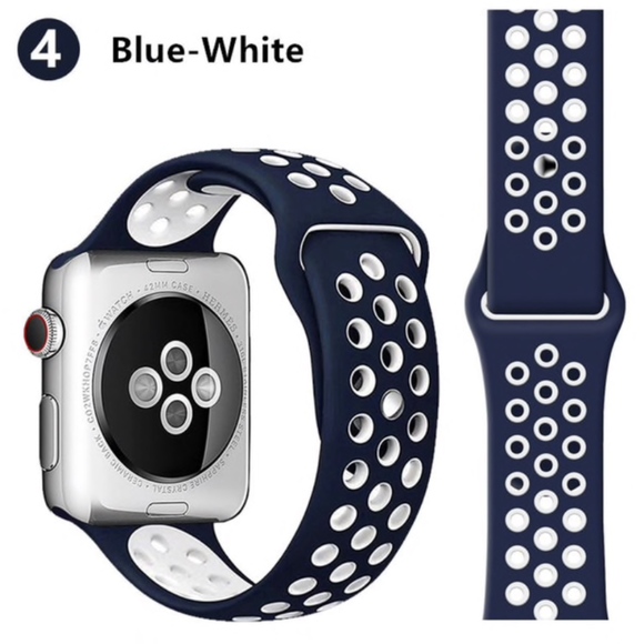 NEW BLUE-WHITE Sport Silicone Band for Apple Watch - Picture 1 of 2